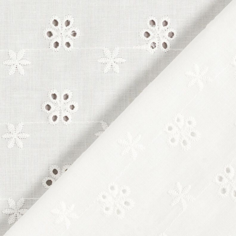 Tela de algodón con bordado de ojales y flores pequeñas – blanco,  image number 4