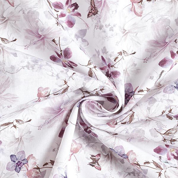 Tela decorativa Popelina de algodón Mariposas y orquídeas – violeta pastel,  image number 3