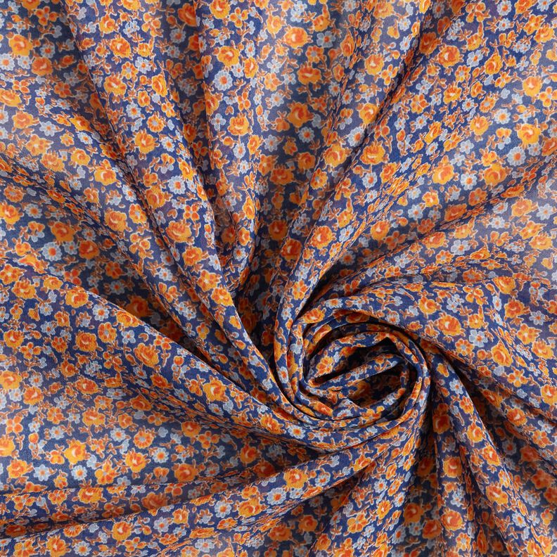 Chifón Estampado de florecillas – índigo/naranja,  image number 3