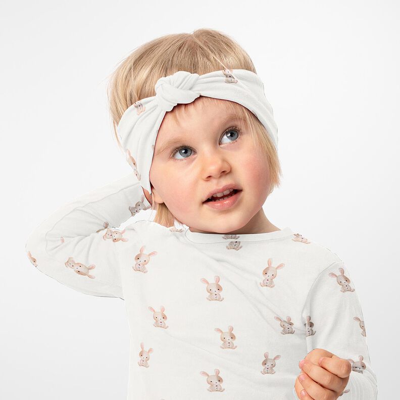 GOTS Tela de jersey de algod&oacute;n Conejo con flor Impresi&oacute;n digital &ndash; marfil,  image number 6