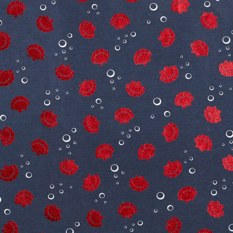 Tela de jersey de algodón Conchas Metálico – azul negro/rojo,  image number 1