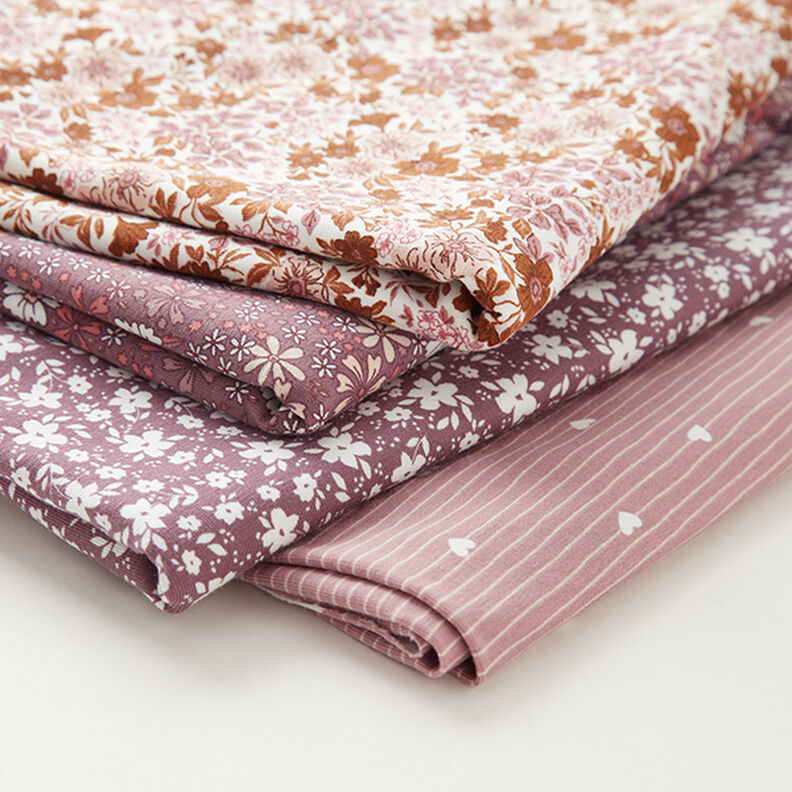 Tela de jersey de algodón Flores bicolor  – rosa viejo oscuro,  image number 5
