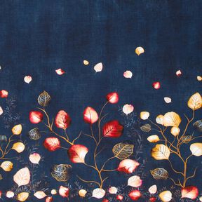 Felpa francesa Tela ribeteada Hojas de otoño | Glitzerpüppi – azul marino/naranja melocotón, 