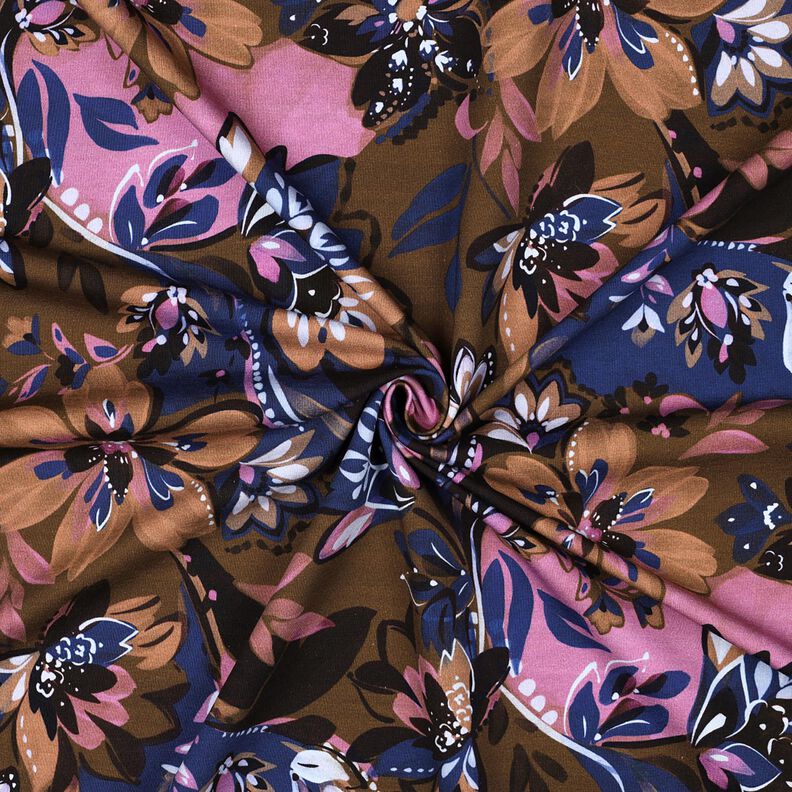 Felpa francesa veraniega Flores pintadas Impresi&oacute;n digital &ndash; &iacute;ndigo/marr&oacute;n oscuro,  image number 3