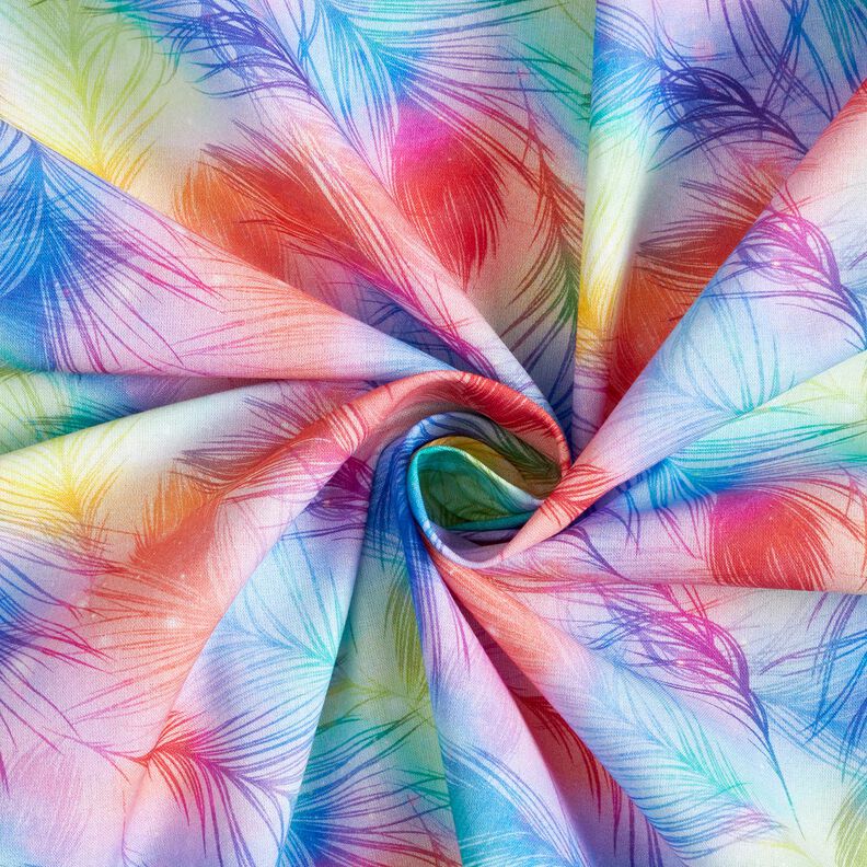 Popelina de algodón Arcoíris y plumas Impresión digital – azul real/mezcla de colores,  image number 3