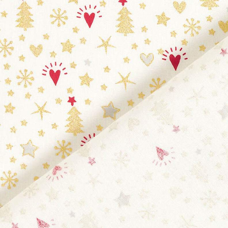 Tela de algodón Popelina Corazones y estrellas – blanco lana/dorado,  image number 4