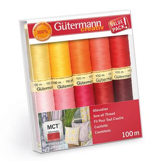Conjunto de hilo de costura Todoterreno [ 100m | 10 Unidad ] | Gütermann creativ – rosa/rojo, 