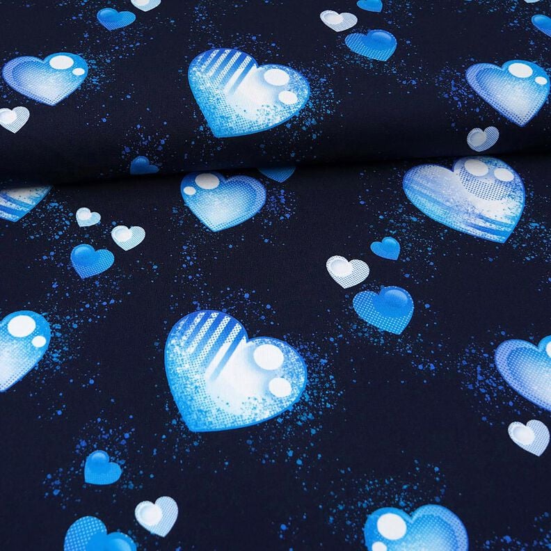 Tela de jersey de algodón Corazones azules | Glitzerpüppi – azul marino,  image number 2