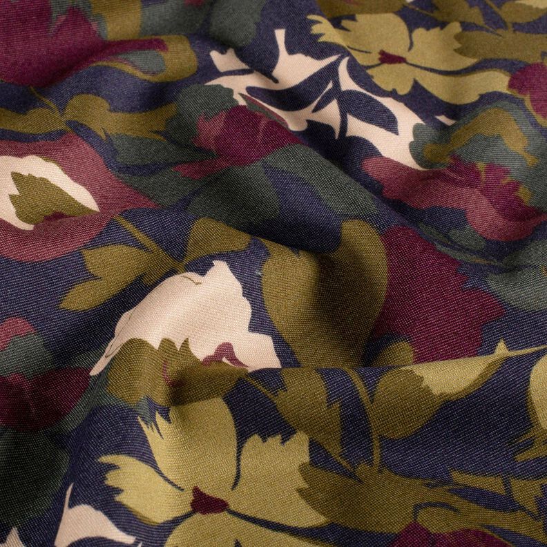 Tela de jersey romaní Campo de flores – azul marino/merlot,  image number 2