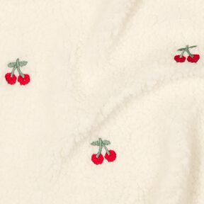 Felpa de peluche Cerezas bordadas | Poppy Fabrics – marfil/chili, 