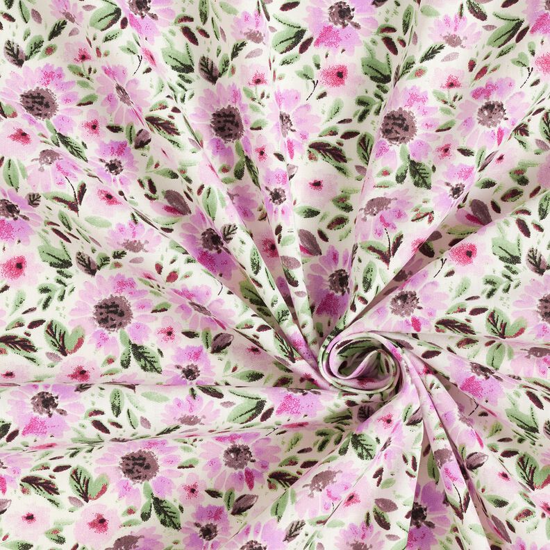Popelina de algodón mar de flores – violeta pastel/blanco,  image number 3