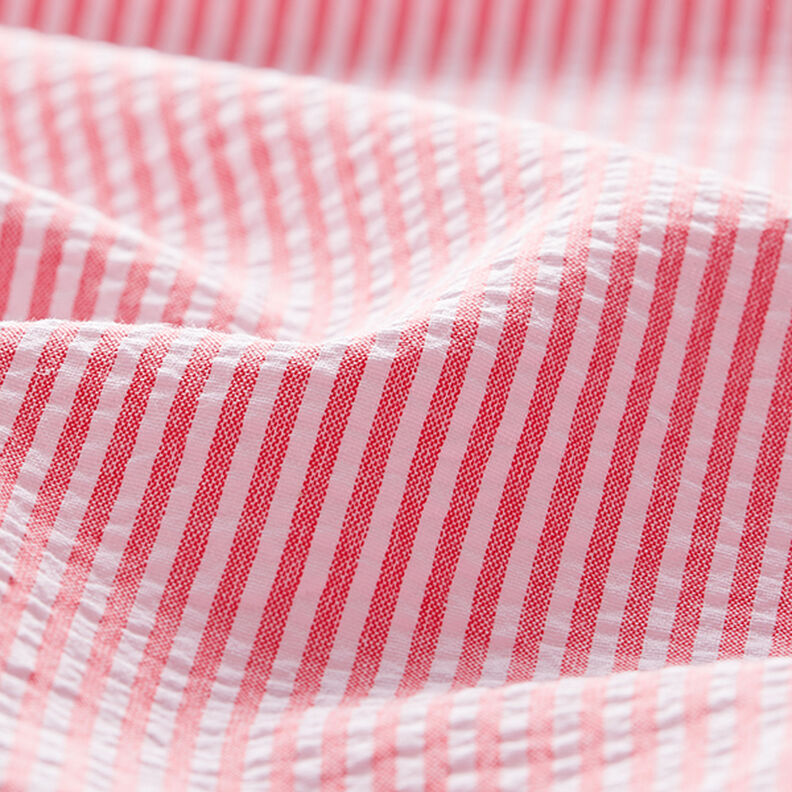Tela Seersucker Mezcla de algodón Rayas – rojo/blanco lana,  image number 2