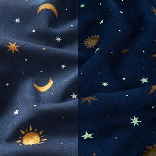 Tela decorativa Cielo nocturno Brilla en la oscuridad – dorado/azul marino | Retazo 50cm, 