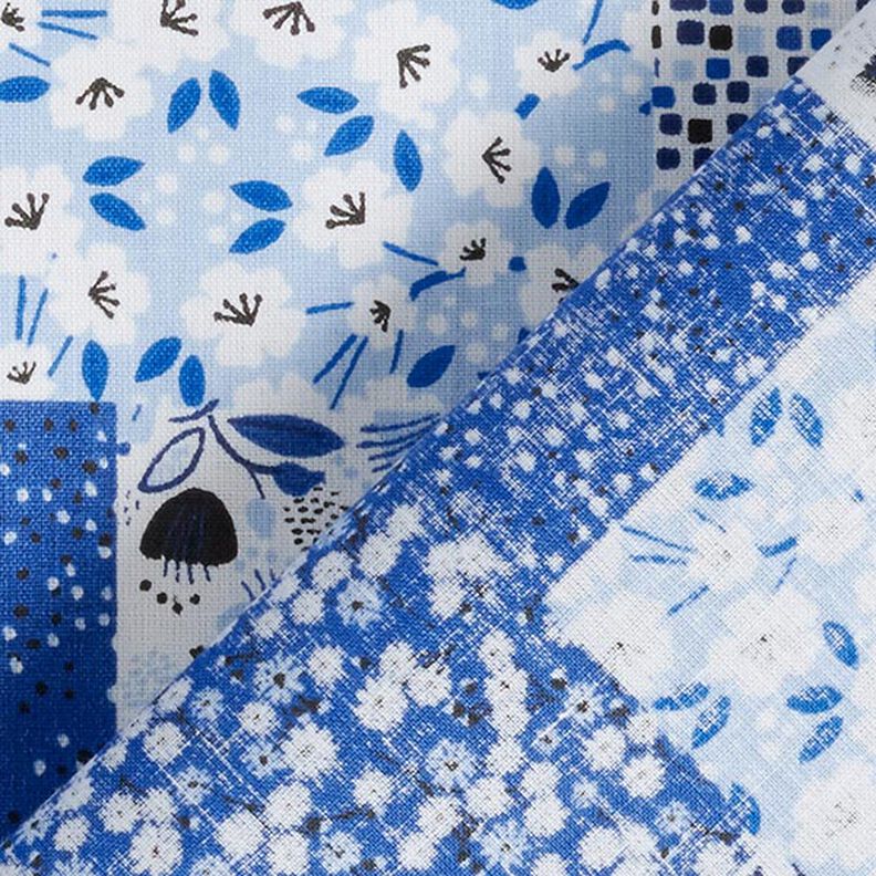 Tela de algodón Cretona Mirada de Patchwork – blanco/azul,  image number 3