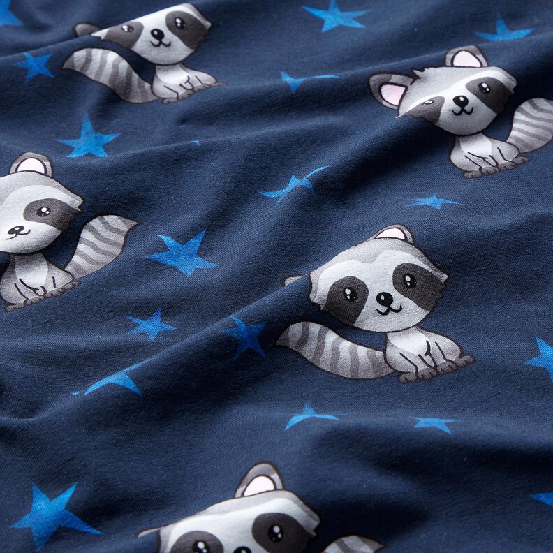 Tela de jersey de algodón Mapache con estrellas | Glitzerpüppi – azul noche/plateado,  image number 2