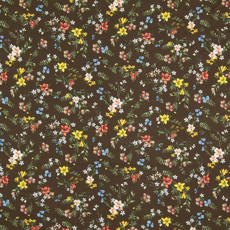 Tela de jersey de viscosa Flores pequeñas – marrón oscuro/rojo fuego,  image number 1
