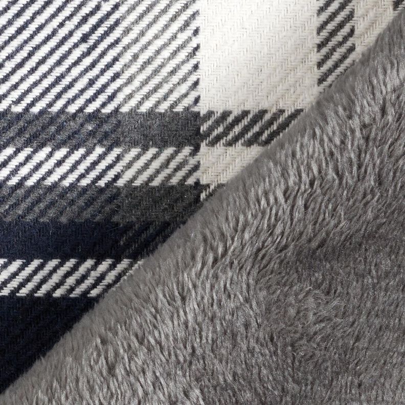 Tejido de abrigo con reverso de piel a cuadros – azul noche/gris pizarra,  image number 4
