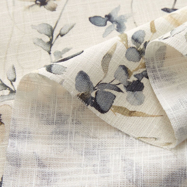 Mezcla de lino y algodón con flores primaverales tipo acuarela – blanco lana,  image number 3