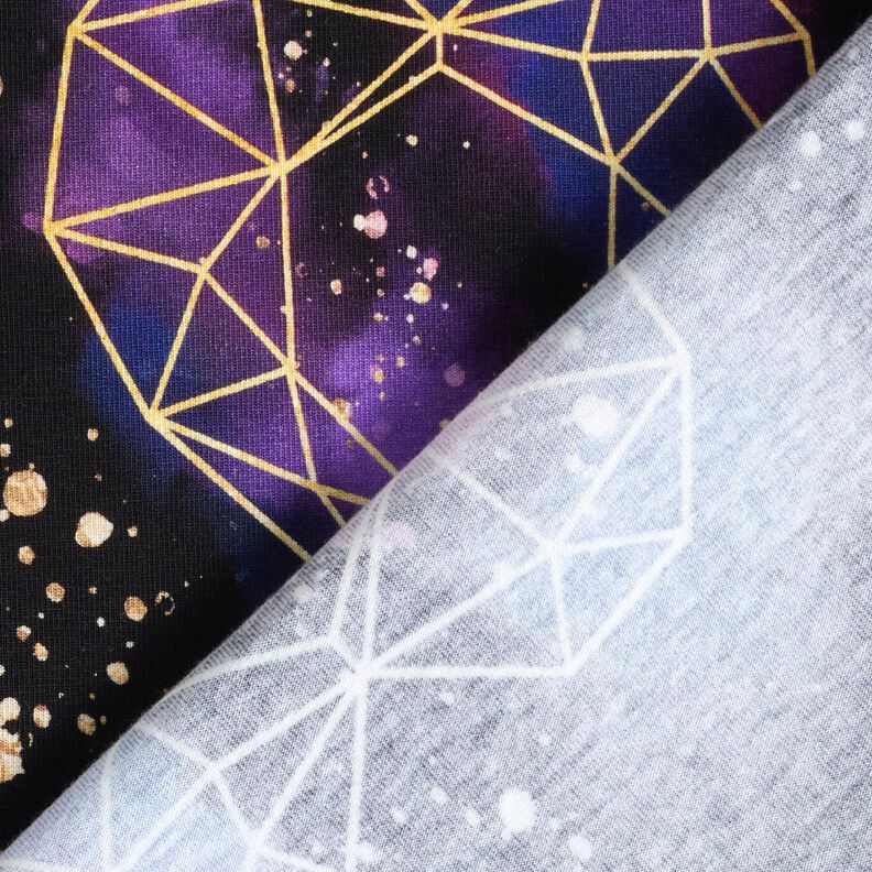 Tela de jersey de algodón Corazones de origami con chispas doradas | Glitzerpüppi – negro/lila,  image number 4