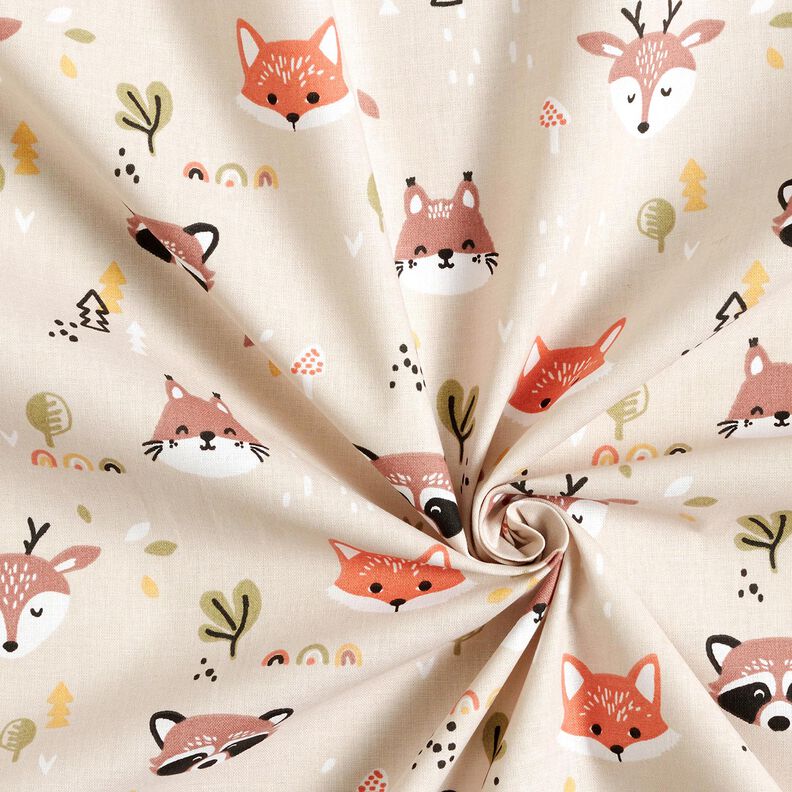 Popelina de algodón Cabezas de animales del bosque – naturaleza/cobre,  image number 3