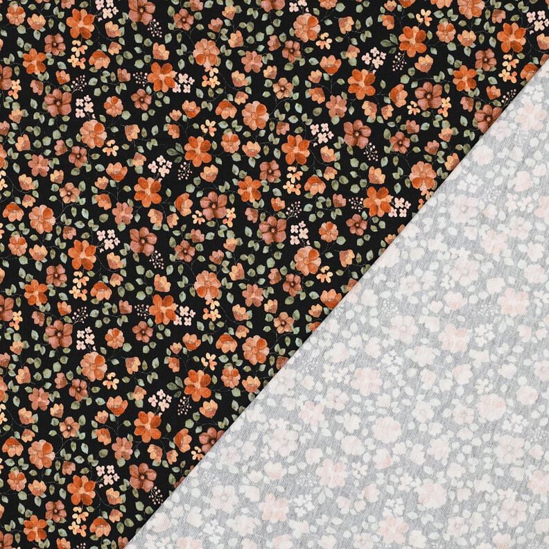 GOTS Tela de jersey de algodón Flores de otoño Impresión digital – negro/naranja melocotón,  image number 3