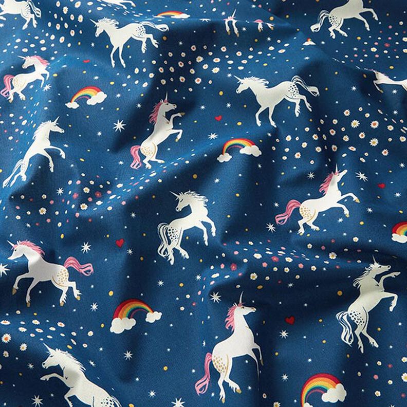 Tela decorativa Unicornios bailando Brilla en la oscuridad – azul océano/rosa,  image number 12