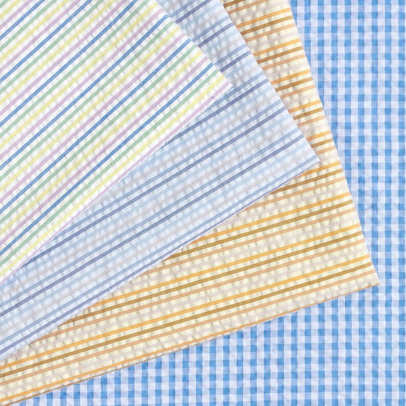 Tela Seersucker Algodón Mezcla de rayas – azul/blanco,  image number 5
