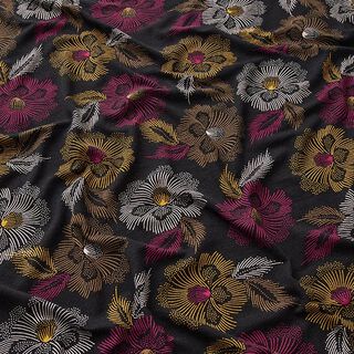 Tela de jersey de viscosa Fuegos artificiales florales – negro/violeta, 