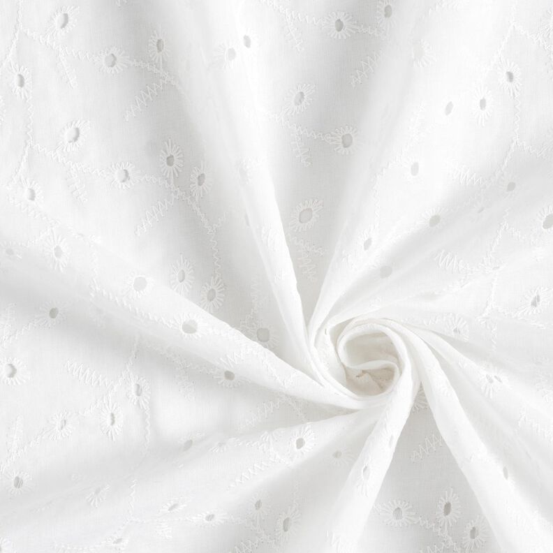 Tela de algodón con zarcillos de flores bordados con ojales – blanco,  image number 3