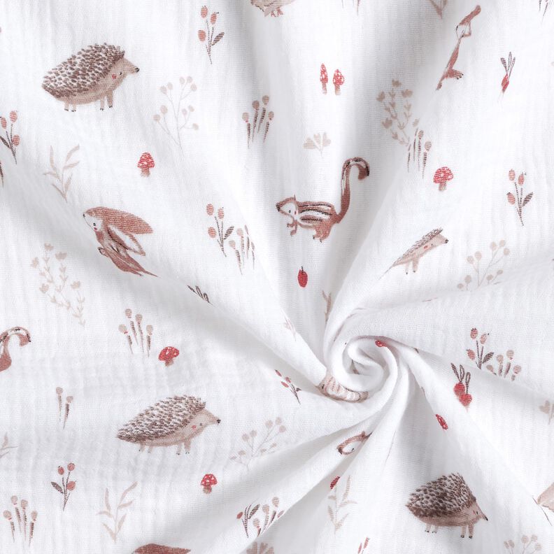 Muselina/doble arruga Animales en el claro del bosque – blanco,  image number 3