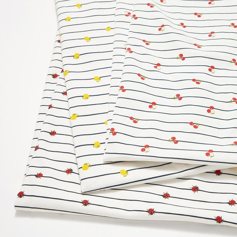 Tela de jersey de algodón Rayas y mariquitas – blanco lana,  image number 5