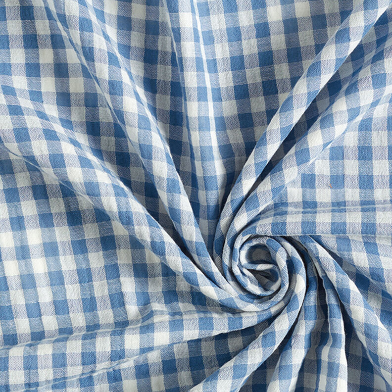 Muselina/doble arruga Patrón de cuadros grandes y pequeños Tela de doble cara – blanco lana/azul,  image number 3