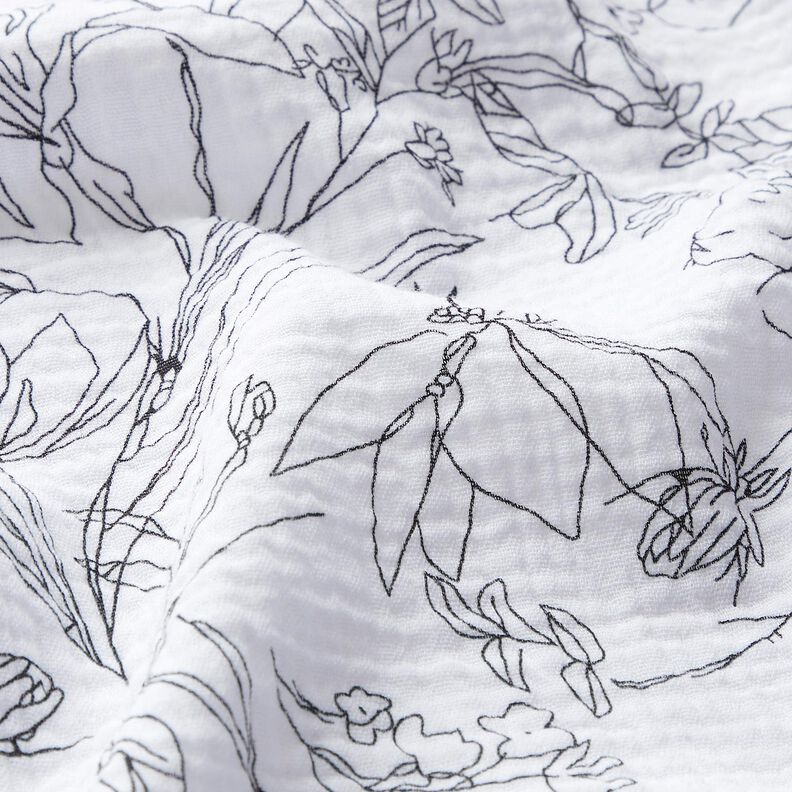 Muselina/doble arruga Prado de flores pintado – blanco/negro,  image number 2