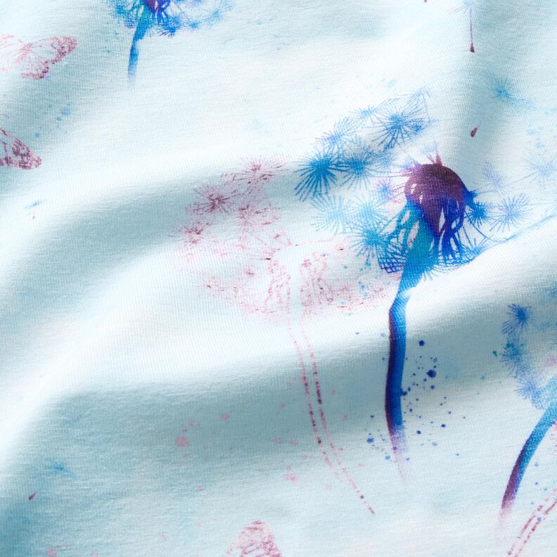 Tela de jersey de algodón Dientes de león y mariposas | Glitzerpüppi – azul hielo,  image number 1