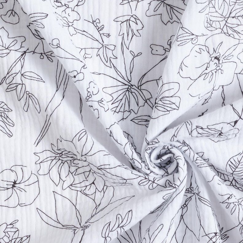 Muselina/doble arruga Prado de flores pintado – blanco/negro,  image number 3
