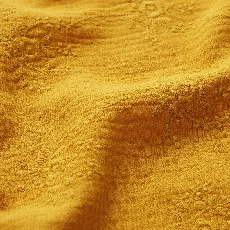Muselina/doble arruga Zarcillo floral tono sobre tono – amarillo curry,  image number 2