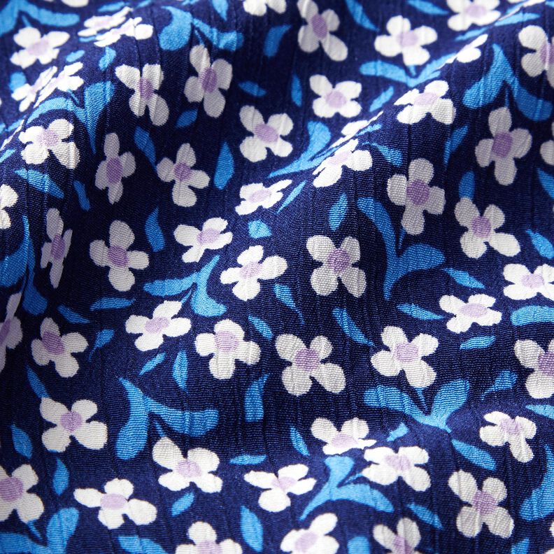 Crepe de viscosa flores pequeñas – azul marino/blanco,  image number 5