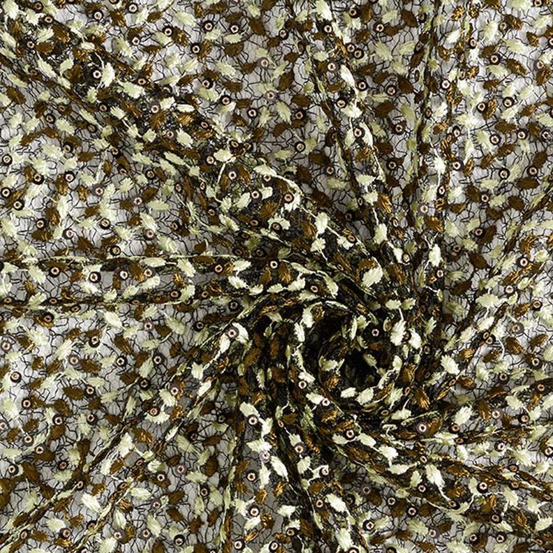 Tela de encaje con enredaderas de flores y lentejuelas – negro/oliva,  image number 3
