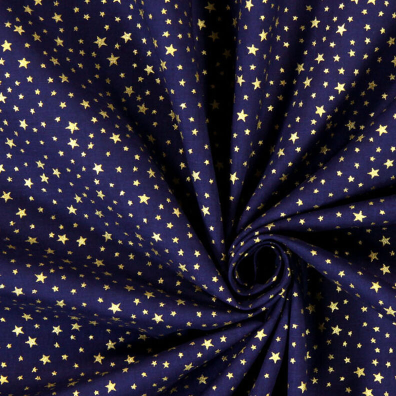 Tela de algodón Cretona Cielo estrellado navideño pequeño – azul marino/dorado,  image number 2