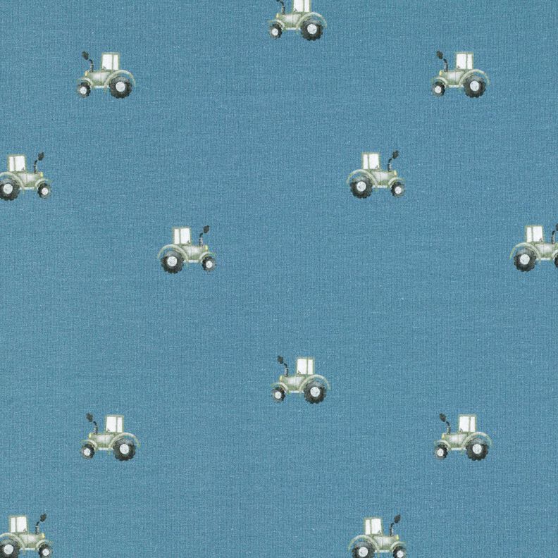 GOTS Tela de jersey de algodón Tractor Impresión digital – azul vaquero,  image number 1