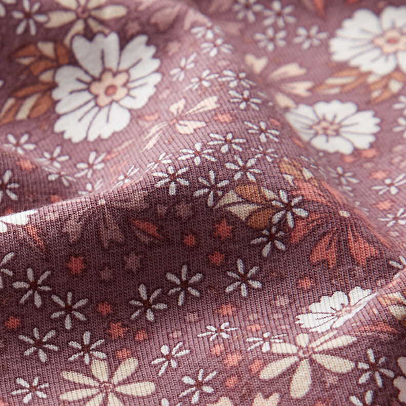 Tela de jersey de algodón Prado con flores – rosa viejo oscuro,  image number 2