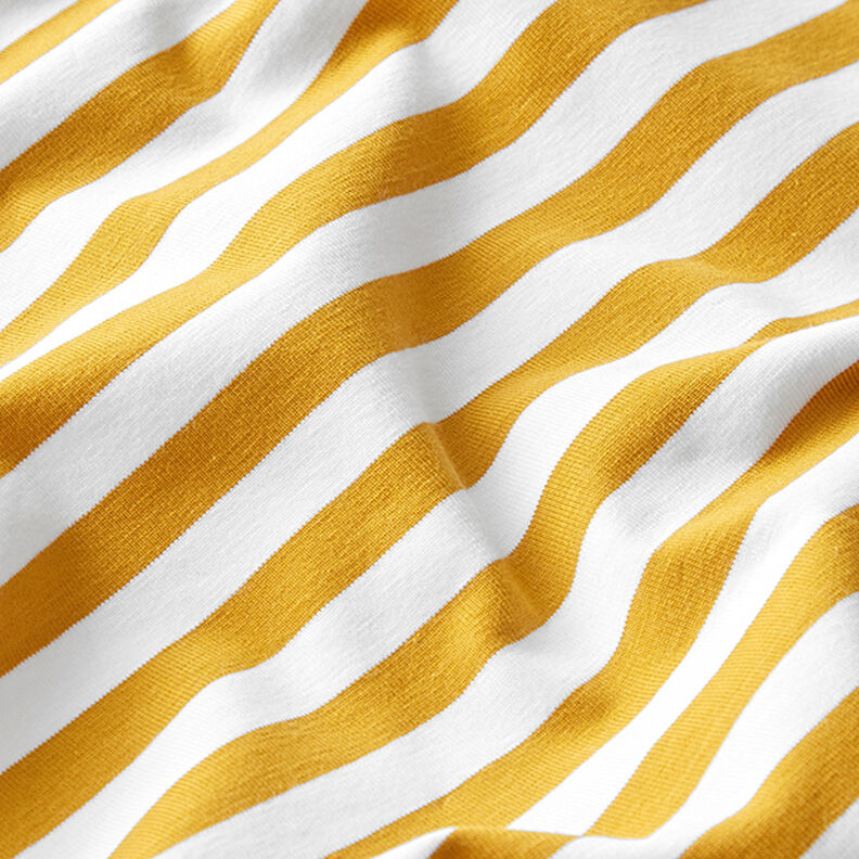 Tela de jersey de algodón Rayas anchas – mostaza/blanco,  image number 2