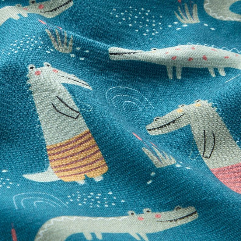 Tela de jersey de algodón Cocodrilos felices – azul océano,  image number 2