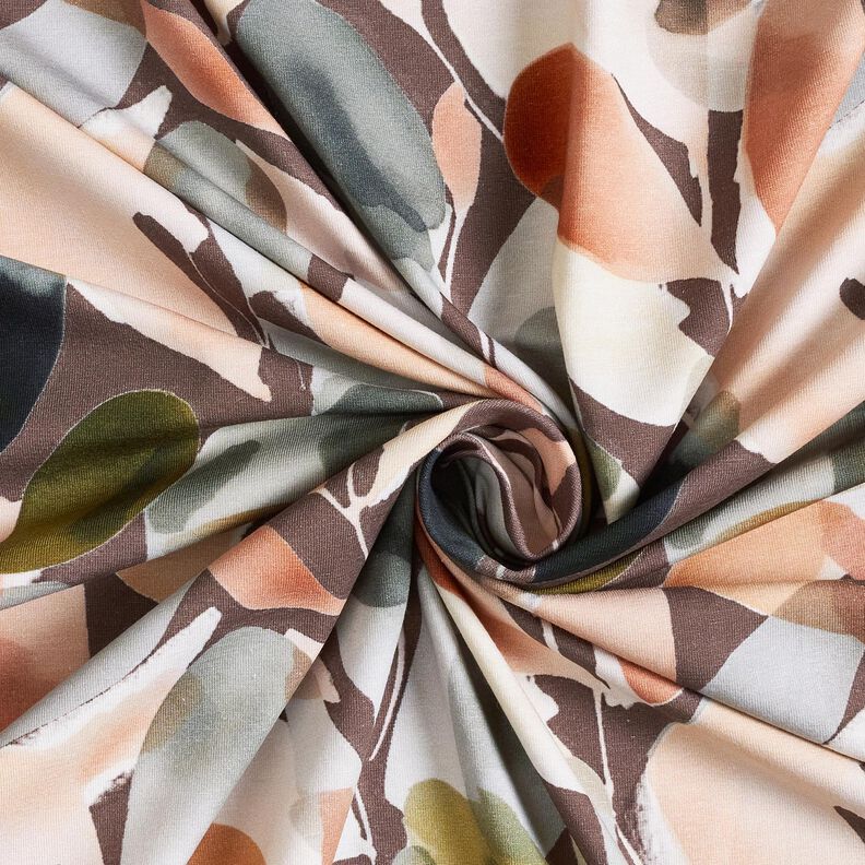 Tela de jersey de algodón Impresión digital de flores de acuarela – cobre/pistacho,  image number 3