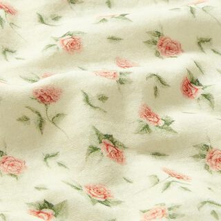 Muselina/doble arruga Rosas pequeñas Impresión digital | Stenzo – blanco lana, 