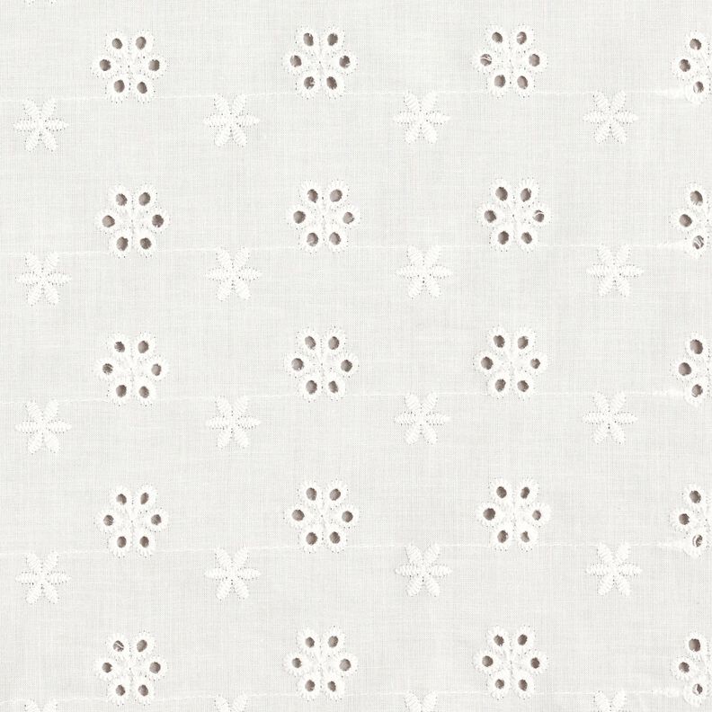 Tela de algodón con bordado de ojales y flores pequeñas – blanco,  image number 1