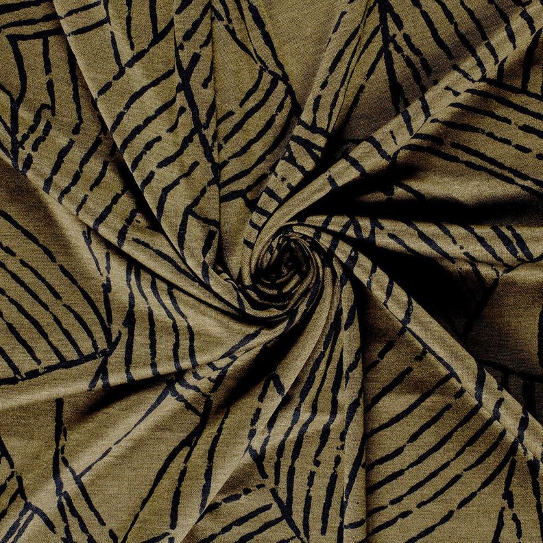 Tela de jersey romaní Hojas abstractas – oliva oscuro/negro,  image number 3