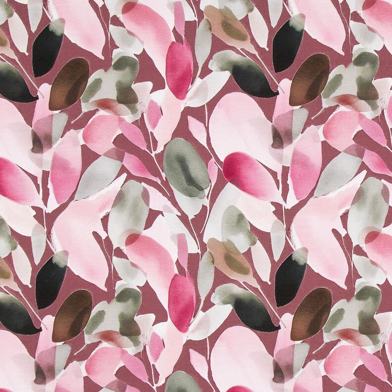 Tela de jersey de algodón Impresión digital de flores de acuarela – malva/caña,  image number 1