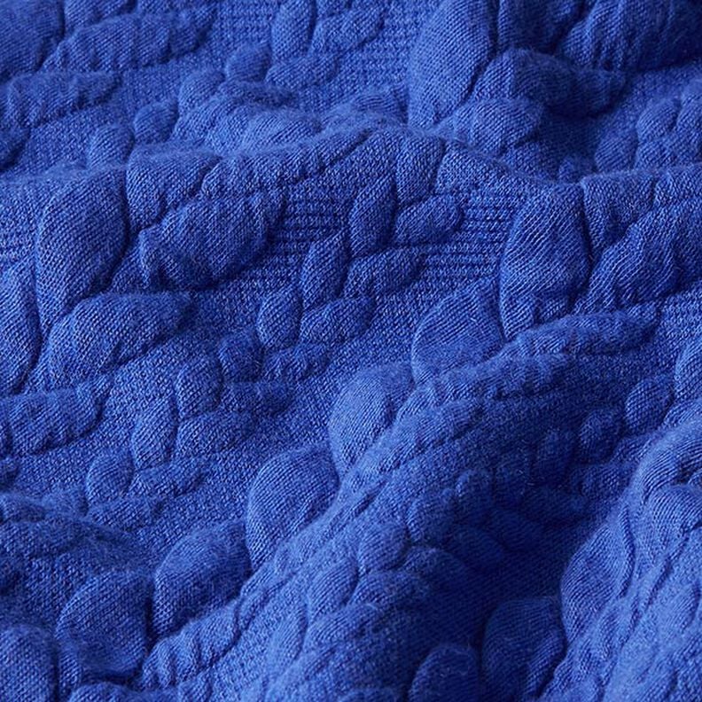 Tela de jersey jacquard Cloqué Punto trenzado – azul real,  image number 2