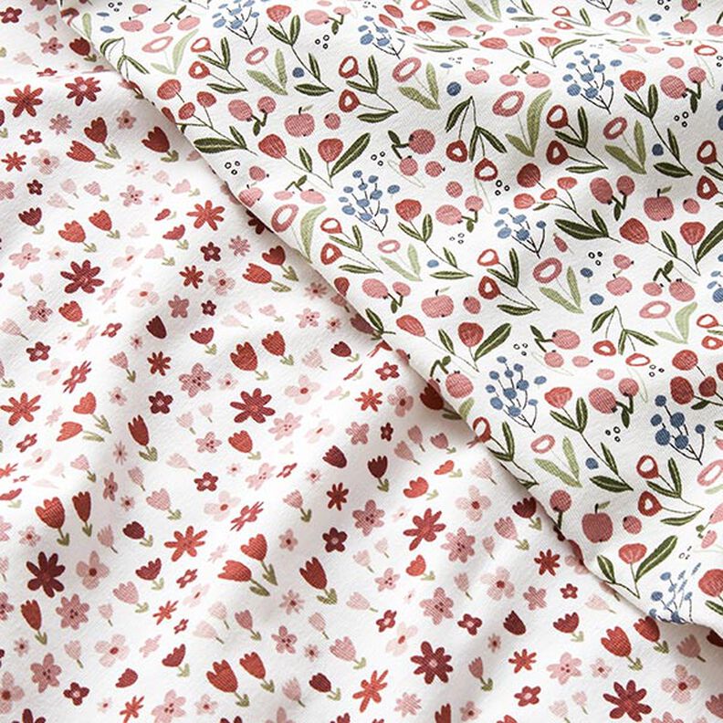 Tela de jersey de algodón Prado de flores con manzanas  – blanco lana,  image number 5